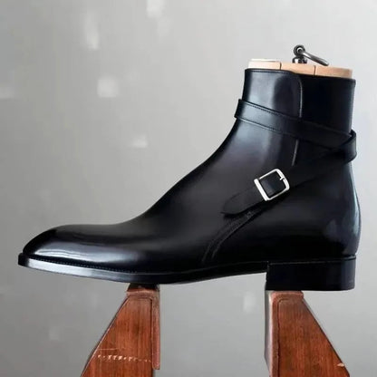 Men's polished ankle boots with side buckle strap