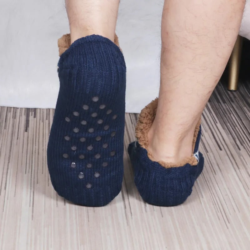 Nordic patterned house socks with plush lining and textured grip soles