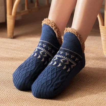 Nordic patterned house socks with plush lining and textured grip soles
