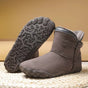 Barefoot ankle boots with fur trim, buckle straps and textured flat soles