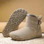 Barefoot ankle boots with fur trim, buckle straps and textured flat soles