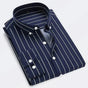 Men's striped button-up shirt with button-down collar and long sleeves