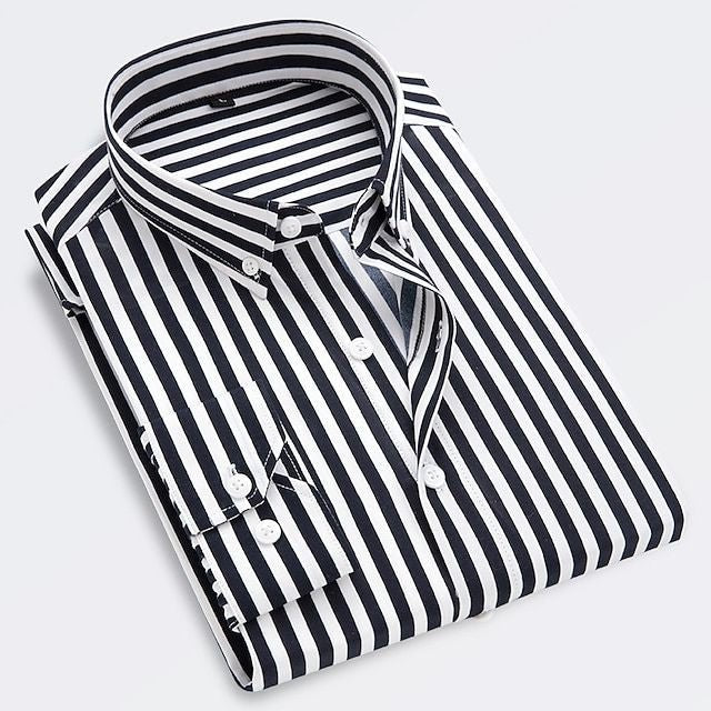 Men's striped button-up shirt with button-down collar and long sleeves