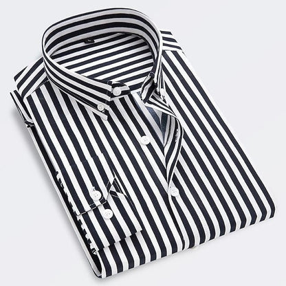 Men's striped button-up shirt with button-down collar and long sleeves