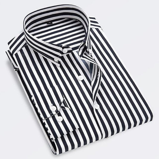 Men's striped button-up shirt with button-down collar and long sleeves