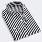 Men's striped button-up shirt with button-down collar and long sleeves