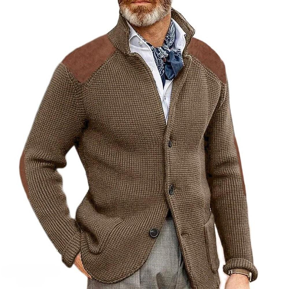 Men's textured button front blazer with stand collar and long sleeves