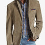 Men's khaki blazer with notched lapels, patch pockets and long sleeves