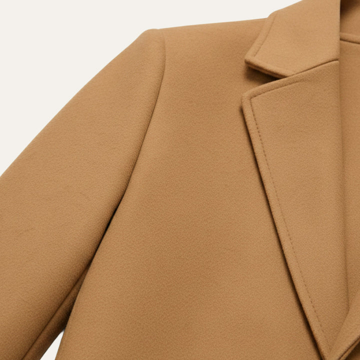 Men's longline overcoat with notched lapels, button front and side pockets