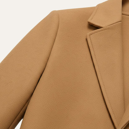 Men's long overcoat with notched lapels and side pockets