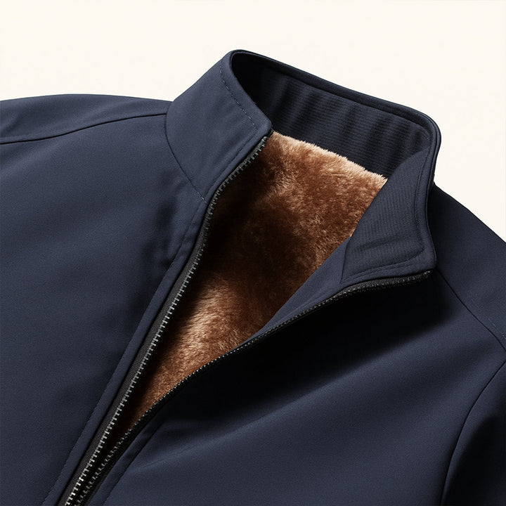 Men's full-zip jacket with stand collar, fleece-style lining and ribbed cuffs