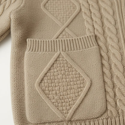 Men's textured shawl collar cardigan with button front and patch pockets