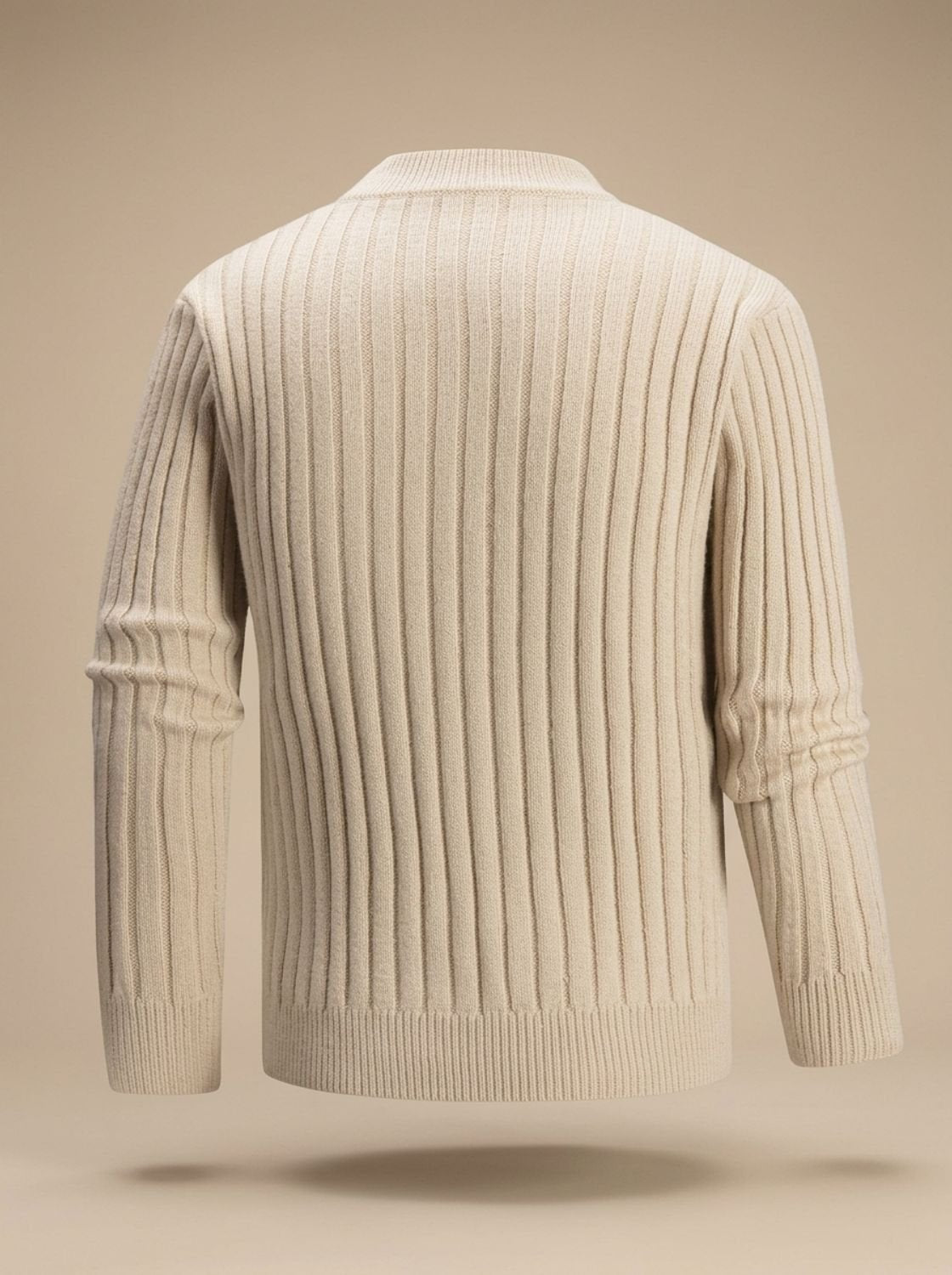 Men's cable knit mock neck sweater with long sleeves and ribbed trims
