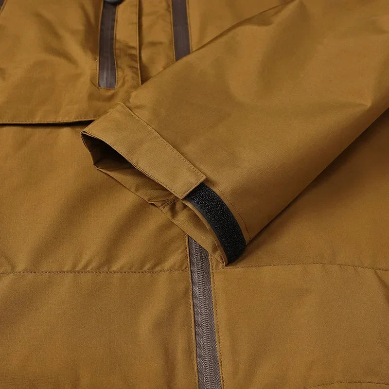 Men's hooded windbreaker jacket with zip front and multiple pockets