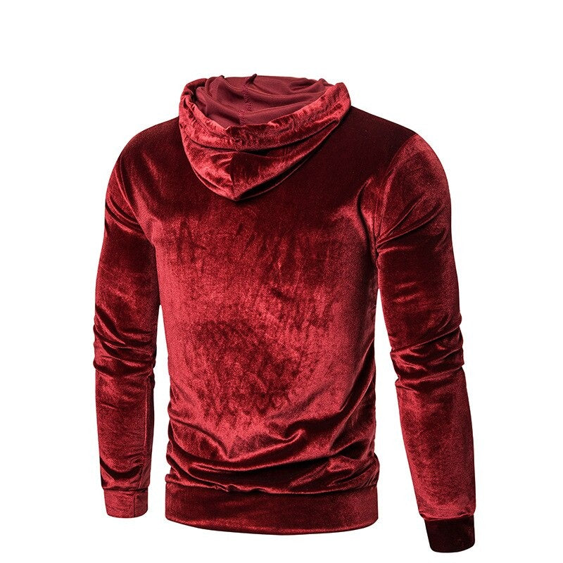 Men's velour hoodie with drawstring hood and kangaroo pocket