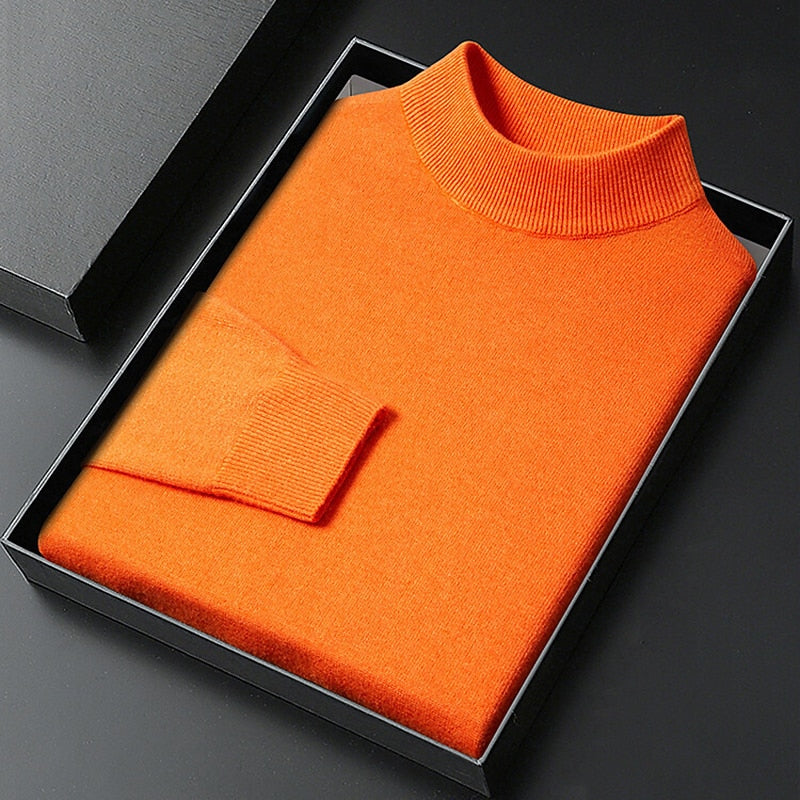 Men's plain knitted mock neck pullover jumper with ribbed trims