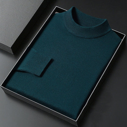 Men's plain knitted mock neck pullover jumper with ribbed trims