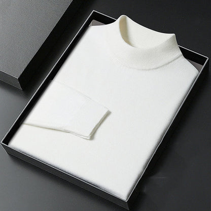 Men's plain knitted mock neck pullover jumper with ribbed trims