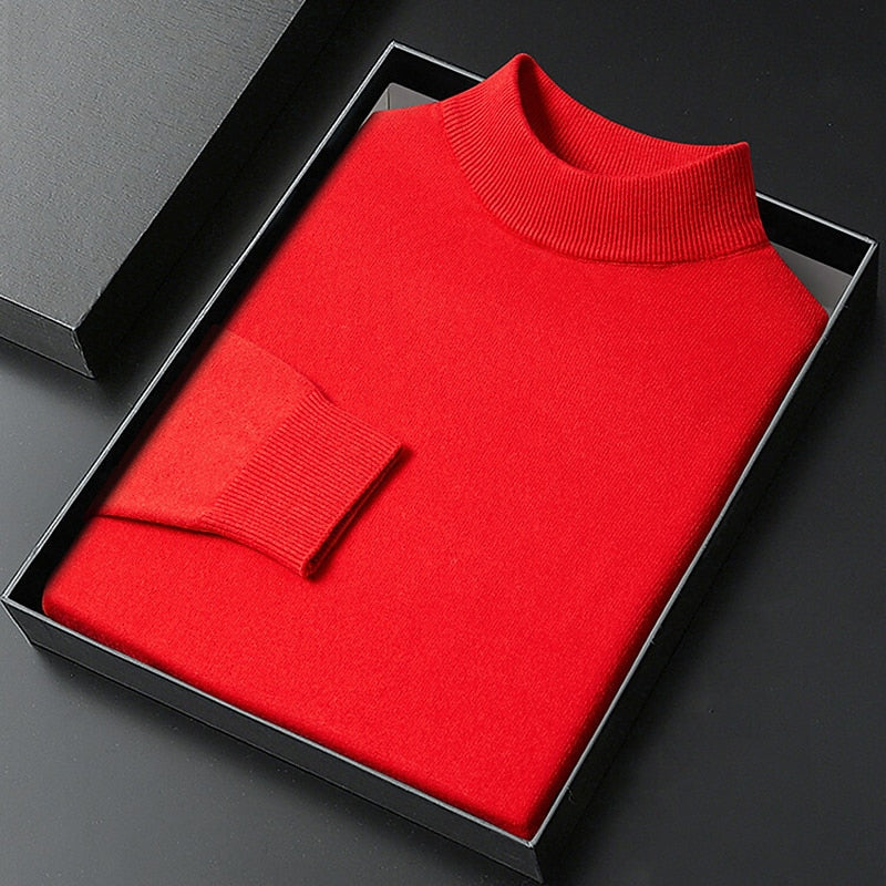 Men's plain knitted mock neck pullover jumper with ribbed trims