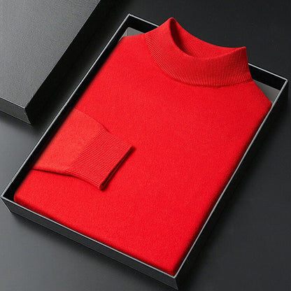 Men's plain knitted mock neck pullover jumper with ribbed trims