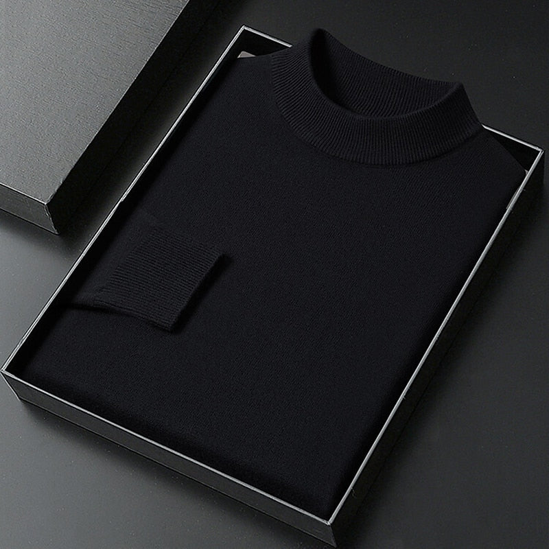 Men's plain knitted mock neck pullover jumper with ribbed trims