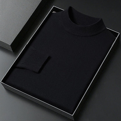 Men's plain knitted mock neck pullover jumper with ribbed trims