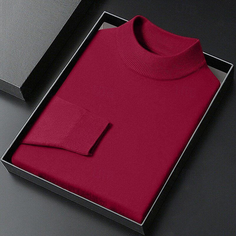 Men's plain knitted mock neck pullover jumper with ribbed trims