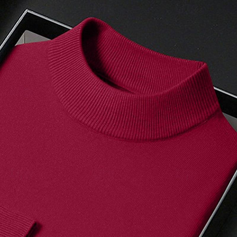 Men's plain knitted mock neck pullover jumper with ribbed trims