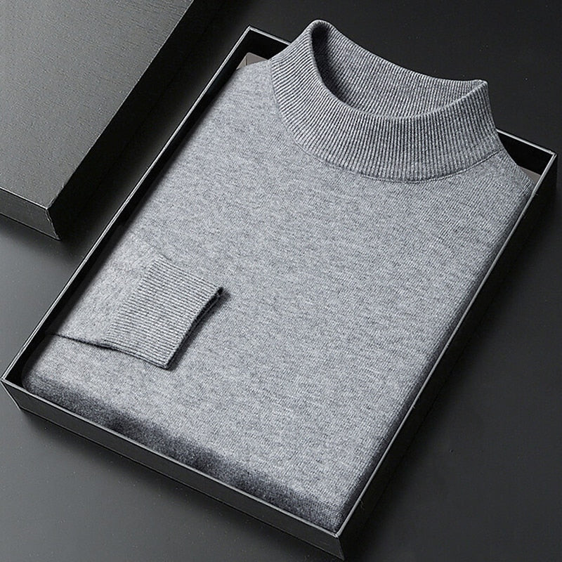 Men's plain knitted mock neck pullover jumper with ribbed trims