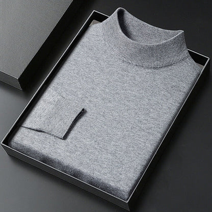 Men's plain knitted mock neck pullover jumper with ribbed trims