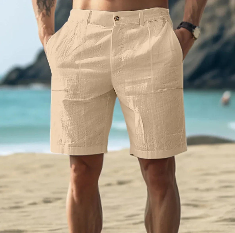 Men's Linen Chino Shorts, Flat Front Breathable Casual Summer Shorts Regular Fit