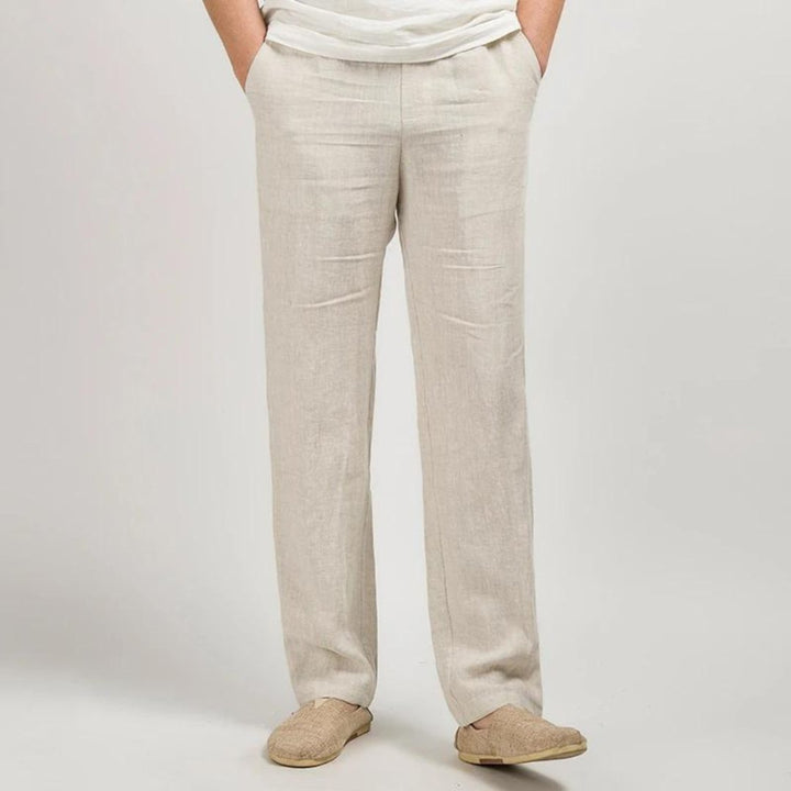 Men's Straight Leg Linen Trousers, Elastic Waist Relaxed Fit Breathable Summer Trousers