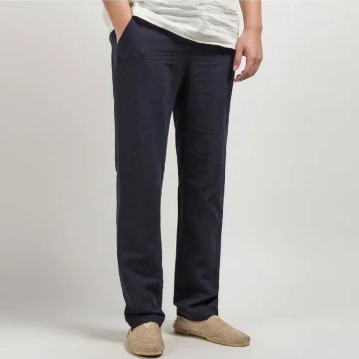Men's Straight Leg Linen Trousers, Elastic Waist Relaxed Fit Breathable Summer Trousers