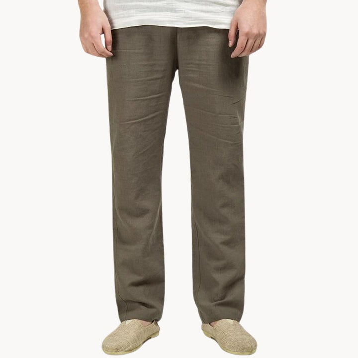 Men's Straight Leg Linen Trousers, Elastic Waist Relaxed Fit Breathable Summer Trousers