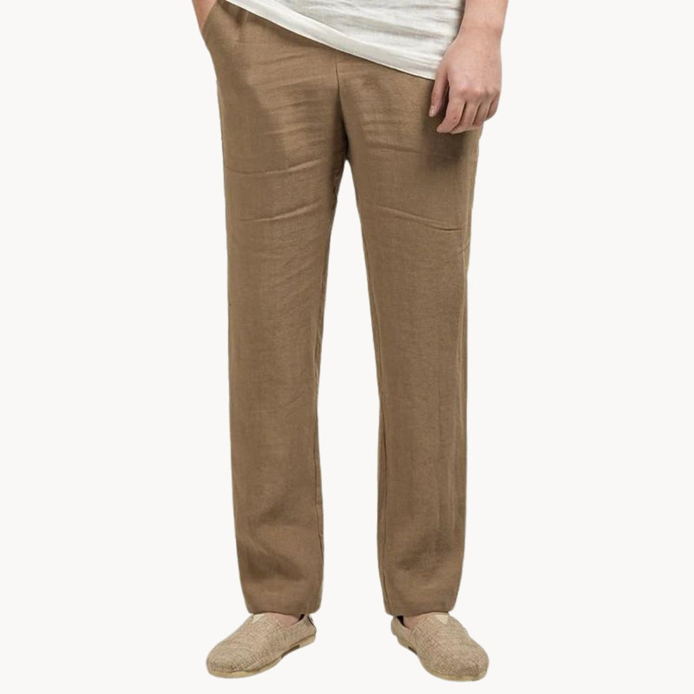 Men's Straight Leg Linen Trousers, Elastic Waist Relaxed Fit Breathable Summer Trousers