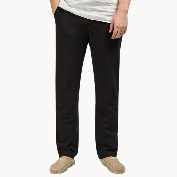 Men's Straight Leg Linen Trousers, Elastic Waist Relaxed Fit Breathable Summer Trousers