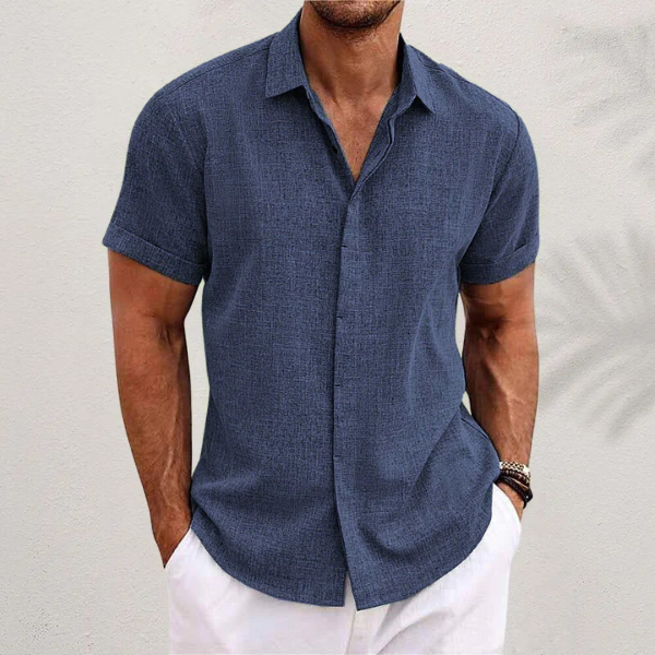 Men's Short Sleeve Linen Shirt, Button-Up Spread Collar Casual Summer Shirt for Holidays