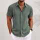 Men's Short Sleeve Linen Shirt, Button-Up Spread Collar Casual Summer Shirt for Holidays