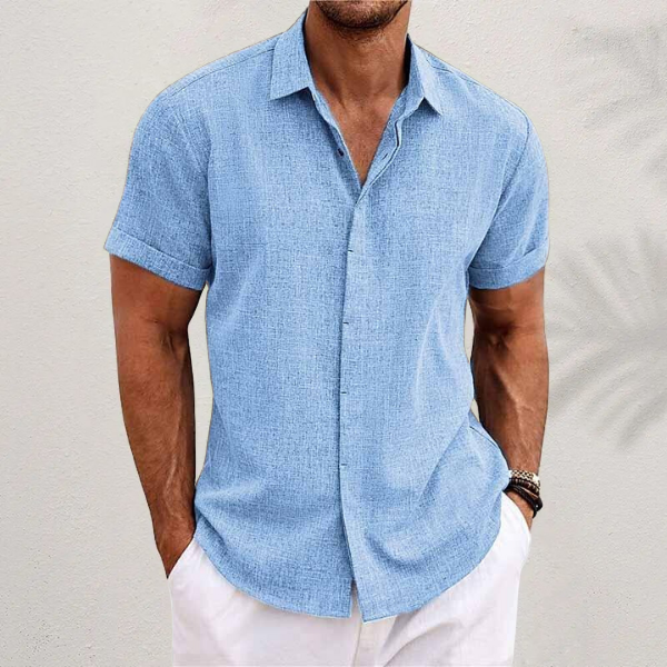 Men's Short Sleeve Linen Shirt, Button-Up Spread Collar Casual Summer Shirt for Holidays