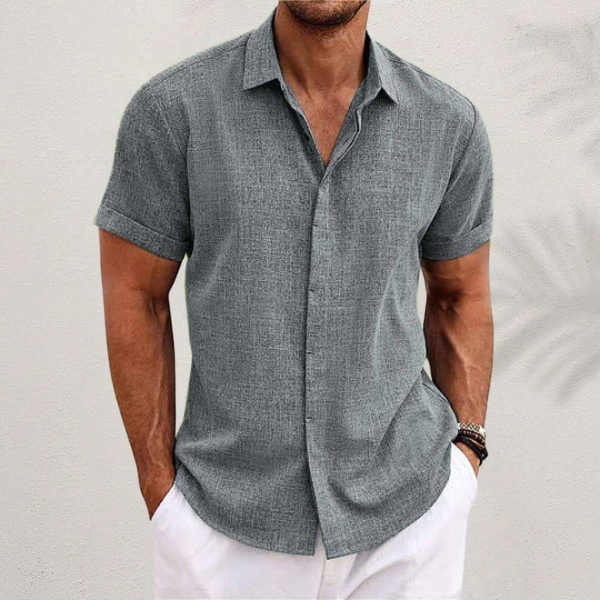 Men's Short Sleeve Linen Shirt, Button-Up Spread Collar Casual Summer Shirt for Holidays