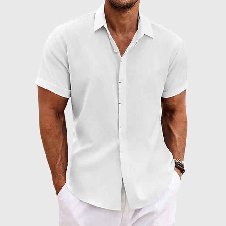 Men's Short Sleeve Linen Shirt, Button-Up Spread Collar Casual Summer Shirt for Holidays
