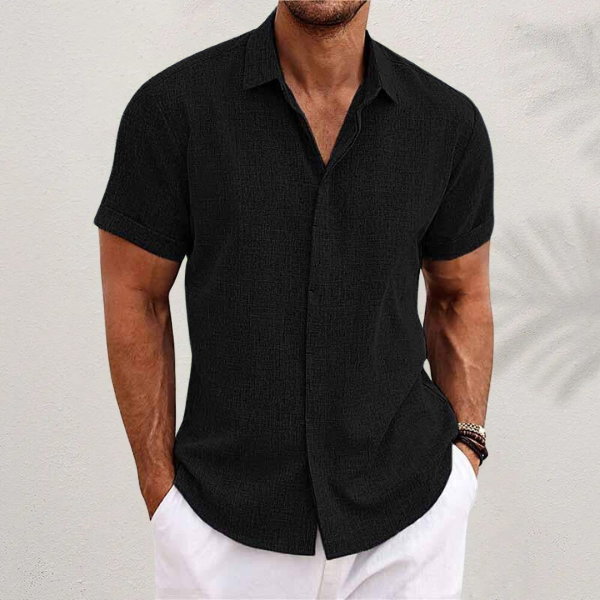 Men's Short Sleeve Linen Shirt, Button-Up Spread Collar Casual Summer Shirt for Holidays