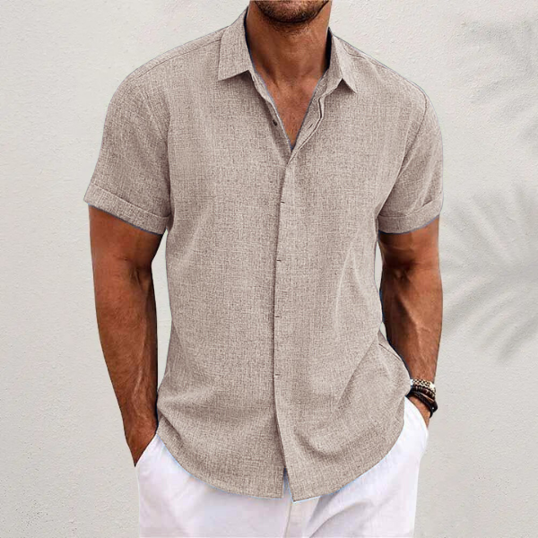 Men's Short Sleeve Linen Shirt, Button-Up Spread Collar Casual Summer Shirt for Holidays
