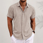 Men's Short Sleeve Linen Shirt, Button-Up Spread Collar Casual Summer Shirt for Holidays