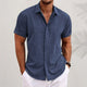 Men's short sleeve button front shirt in blue and black, regular fit