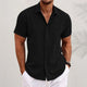 Men's short sleeve button front shirt in blue and black, regular fit
