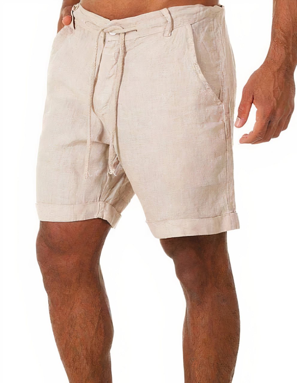 Men's Linen Drawstring Shorts, Cuffed Relaxed Fit Casual Summer Chino Shorts