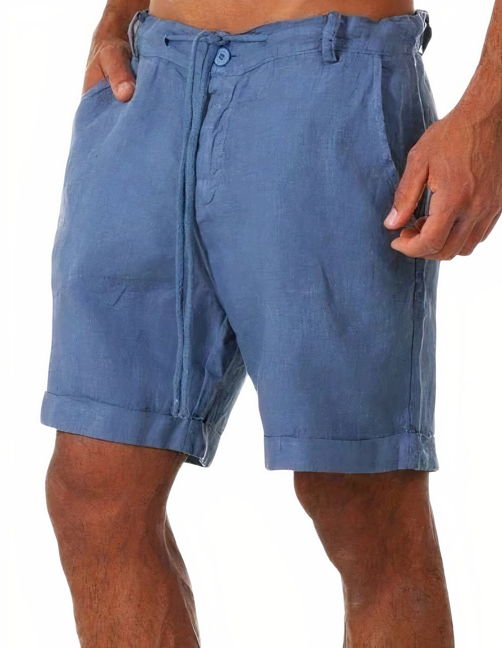 Men's Linen Drawstring Shorts, Cuffed Relaxed Fit Casual Summer Chino Shorts