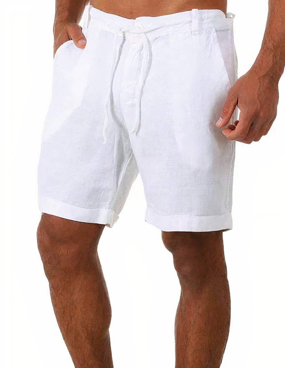 Men's Linen Cuffed Shorts, Drawstring Relaxed Fit Casual Summer Chino Shorts