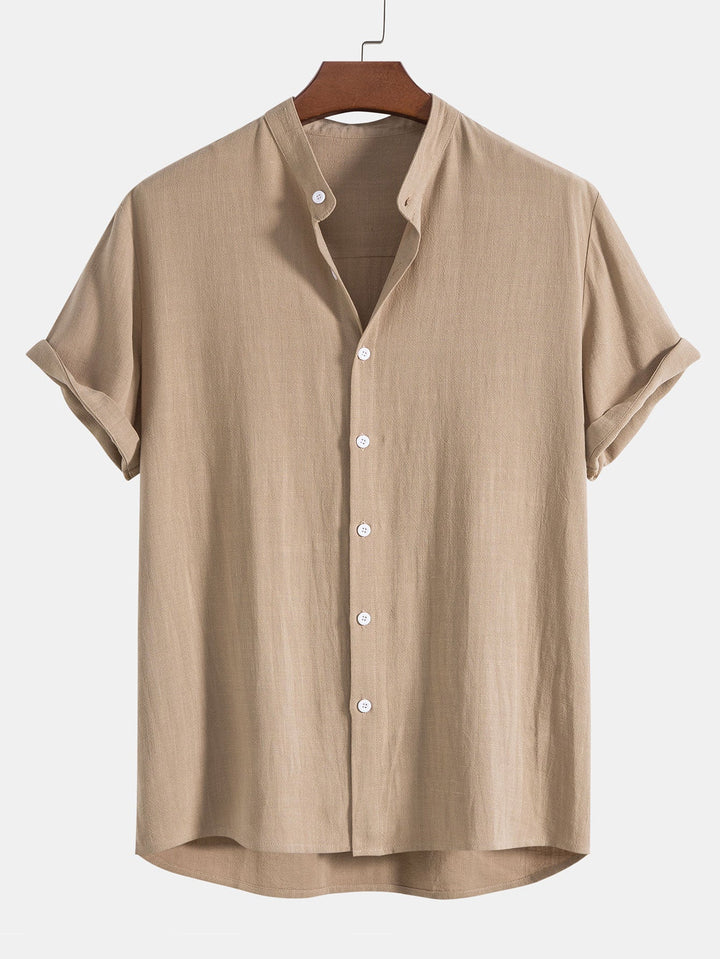Men's Linen 2-Piece Set, Short Sleeve Button Up Shirt and Drawstring Trousers Summer Casual